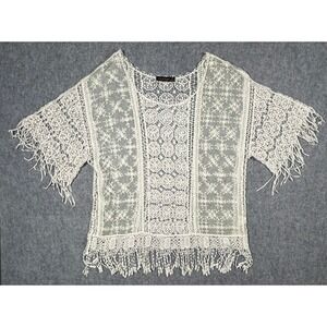 Ana & Rose White Crochet Lace Fringe Top Size Small